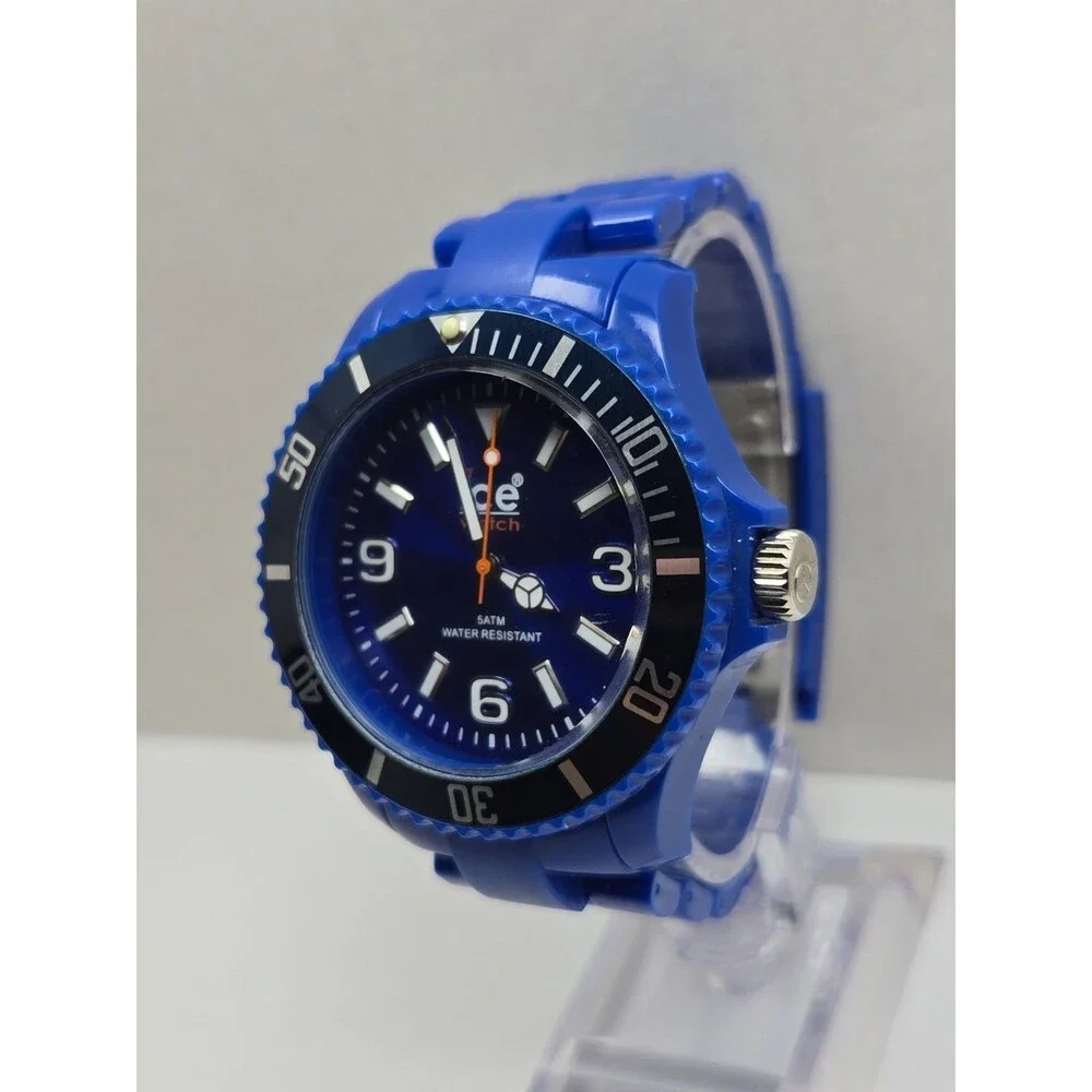 Mens Ice Watch Classic Solid Big Blue 46mm Rotating Bezel Watch New Battery